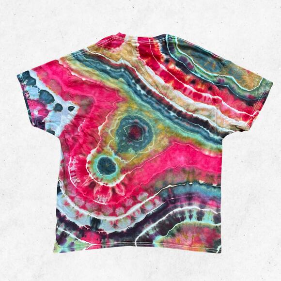 Tie Dyed Unisex T-shirt - Geode Ice Dye - Pink Green - Handmade (2XLarge) - Picture 3 of 12